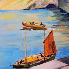 Coastal European Harbour Scene Original Oil or Acrylic Painting 1958 WB Kennedy