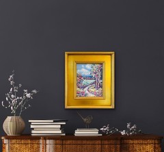 KADLIC Original Oil Painting Modern Abstract Landscape Impasto Gold Gilt Frame