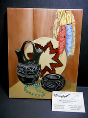 Art Painting On Porcelain Southwest Indian corn Pottery Turquoise Beads Basket