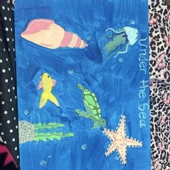 Under the Sea Sea Life Painting Fish Turtle Starfish Jellyfish Unframed