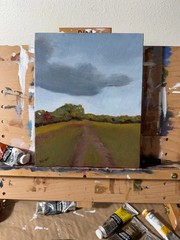 Sunlit Fields Landscape Painting – Country Path, Autumn Trees & Nature Wall Art