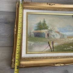 Rural Landscape Homestead Oil Painting on Board Signed Brandt & Framed 12×14”