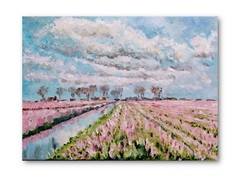 Oil painting ORIGINAL art Pink tulips Tulip fields art