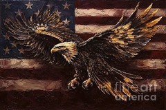 new handmade Painting on 16″*24″ canvas Bald Eagle and Flag 708B by Wendy