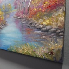 Autumn River Landscape Oil Painting Original Nature Wall Art Canvas Decor 10×10