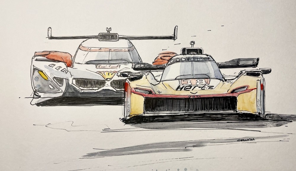 Le Mans 2026 Hyper Car Battle BMW Vs Cadillac Watercolor Painting A. Carranza
