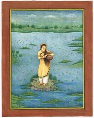 Handmade Lady Painting Of A Woman In Lotus River Art On Paper 10.5×13.5 Inches