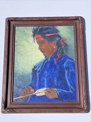 ANTIQUE LANDSCAPE PAINTING AMERICAN Indian LISTED Navajo Gardner Oil 1930’S