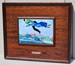 MARC CHAGALL AFTER ENAMEL ON COPPER PLAQUE WOOD FRAMED MCM SPAIN