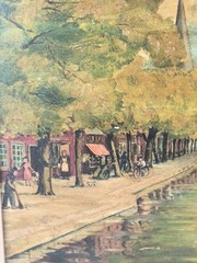 Vintage Oil Painting City Bridge over Dutch Delft Canal Netherlands Signed