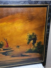 Mid Century Modern Original Art Surrealist A Great Sun Set Oil on Masonite Signe
