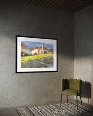 Quinn Abbey in Irish countryside colorful watercolor landscape ruin Ireland