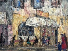 MID CENTURY PAINTING URBAN SUNSET STRIP CALIFORNIA REGIONALISM WPA LISTED SMALL
