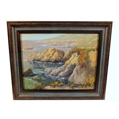 MARK MONSARRAT CALIFORNIA COASTAL LANDSCAPE OIL PAINTING OCEAN CLIFFS FRAMED ART