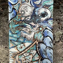 Trippy Maine Artist Mandy Cyr Painting On Skateboard Deck Art Outsider Art