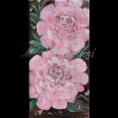 Pink Peonies Roses oil painting 5″ x 10″ original art by Monica Fallini