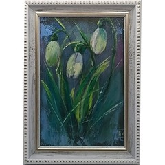 Original Snowdrops Oil Painting Framed Miniature White Flowers Spring Floral Art