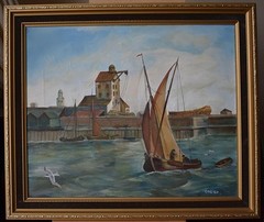 YACHT LEAVING THE HARBOUR OIL PAINTING ERIK HARVEY BRITISH SCHOOL c1970s