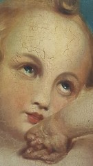 Antique renaissance girl painting framed 18×20 patina crazing on board