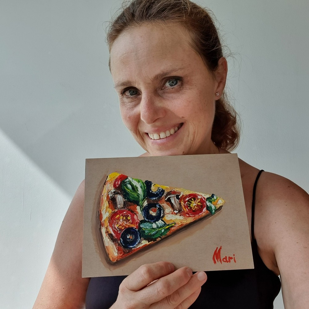 Pizza Vegetariana Painting Still life Original Art Kitchen Fast Food Capricciosa