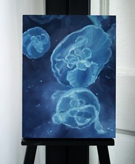 Oil Painting Blue Jellyfish – Ready To Hang Original Wall Art