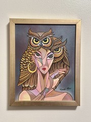 RICARDO MAYA (1969) ORIGINAL PAINTING | Owl Woman | Abstract Surreal Portrait