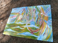 ☆ Psychedelic Folk Art Painting Beach Hawaiian Orchid Flower Canvas Wall Hanging