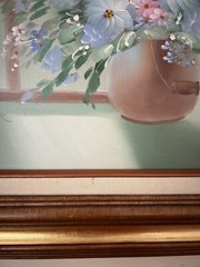 Acrylic on Canvas Original Painting Framed 23” x 19.5” Blue Flowers In Vase