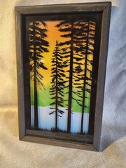 Vintage Nature Scene Painted Glass Wood Frame Lulu’s Inc. 1977 6.5″x10.5 „
