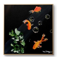 Mary Myers Original Goldfish Bubbles 10×10 Acrylic Signed Expressionist Wildlife