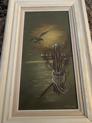 Oil Professional Framed Evening Flight Devils Artist Signed Virginia Beasley