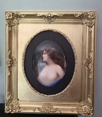 KPM Hand Painted Porcelain Portrait plaque“Erbluht“ Signed Wagner Gilt Framed