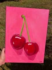 Original Cherry Fruit Acrylic Painting Hand Painted Art By CM 12x16in Canvas