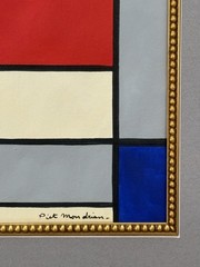 Piet Mondrian Hand Signed Oil On Paper Painting 1872-1944.In The Style Of.Framed