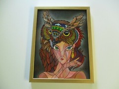 RICARDO MAYA PAINTING AUTHENTIC CUBISM CUBIST CUBAN NICARAGUA OWL WOMAN LADY