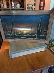 RARE Vintage Velvet Desert Painting Hand Mounted In Frame 23 X 13.5 Inches