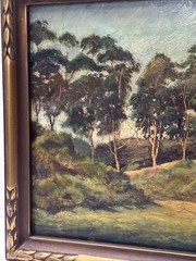 ANTIQUE CALIFORNIA LANDSCAPE PAINTING ROY HARRISON EUCALYPTUS WILL ROGERS PARK
