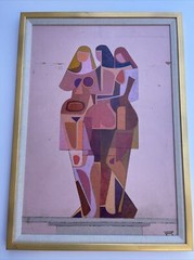 VINTAGE PAINTING CUBISM MODERNISM FEMALE EXPRESSIONISM THE THREE GRACES SIGNED