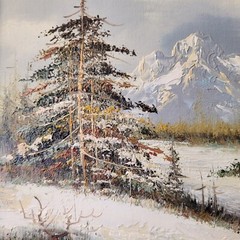 HERB PARNALL SIGNED SNOW CAP MT WINTER SCENE FRAMED PICTURE 11.75 IN X 9.5 IN