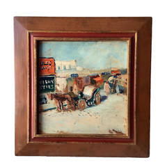 French impressionism Horse Carriage Animated Street Oil Panel Painting
