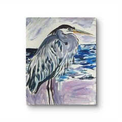 Heron Painting 11×14 Canvas Panel Original Blue Heron Art Coastal Decor