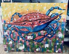 Original Acrylic Painting 24 X36 On Canvas Signed by Artist Maryland Crab, Ocean