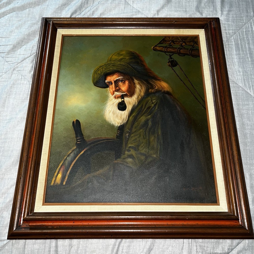 Vintage Kim Benson Sea Captain Oil On Canvas Original Painting Framed 27″ x 31″