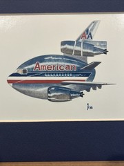 Vintage American Airplane by Hurley Signed & Matted 1988 Art Print
