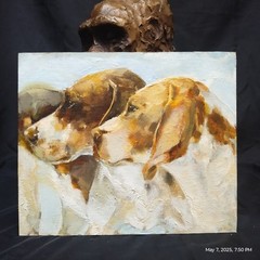Oil Painting Beagle estate listed Artist Maureen S. Riley MI Sport Dog Hunting 4