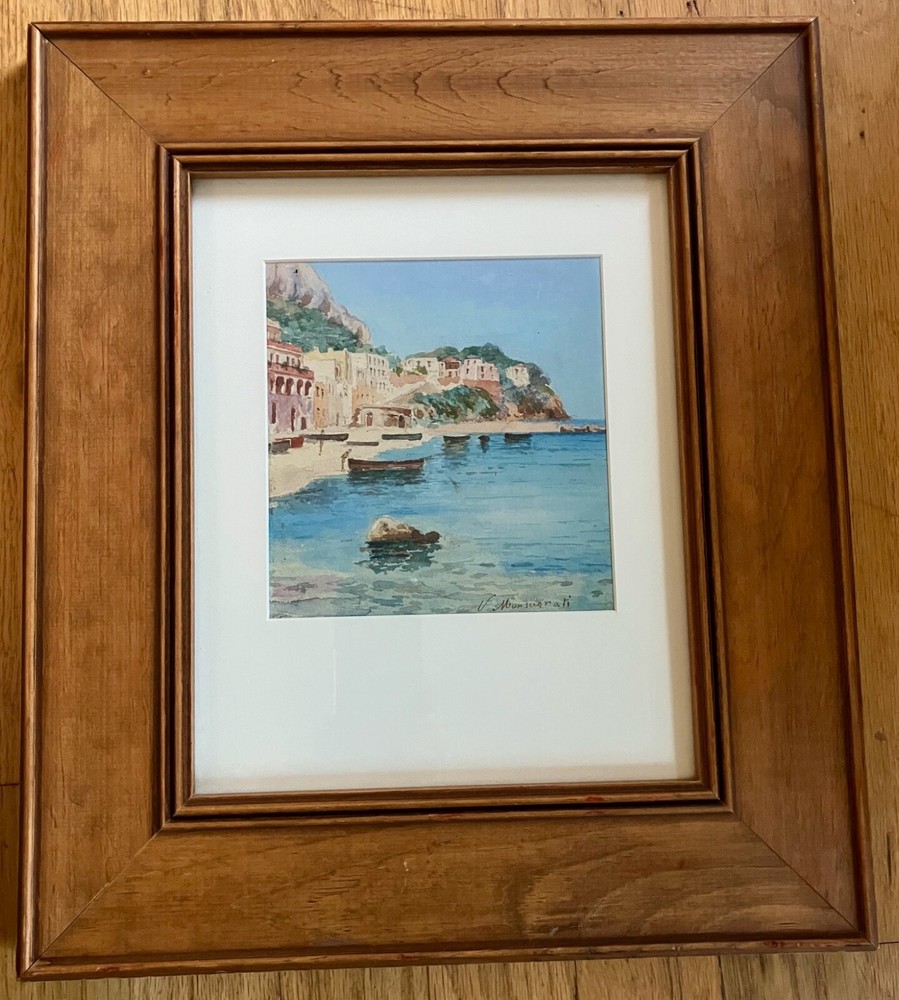 VINTAGE WATERCOLOR V. MONSAGRATI MEDITERRANEAN COAST ITALY PAINTING