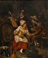 A. Mazolleno – Italian School Late 19th Century Oil, Old Wine and Young Love