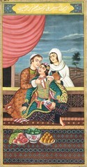 Couple Embracing Hand Miniature Qajar Painting Gouache Pigments 6.5×10.5 Inches
