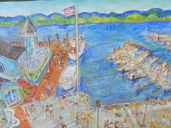 Whimsical contemporary painting of Potomac River quai by Anne Landry