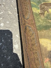 Large Antique Original Oil ? Tapestry Painting Farm Landscape 43”Wx30”Tall